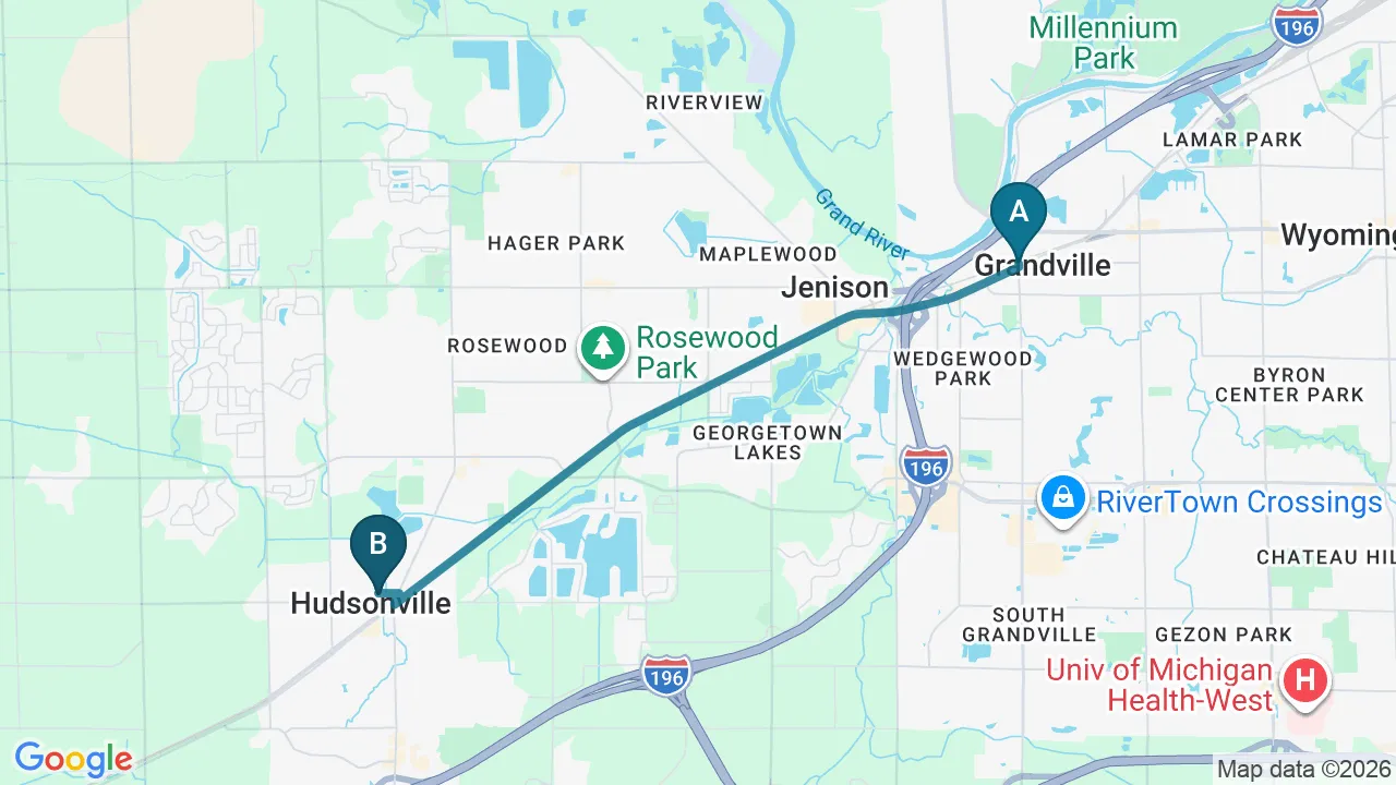 Driving directions map from Grandville, MI to The Lab Chiropractic in Charles