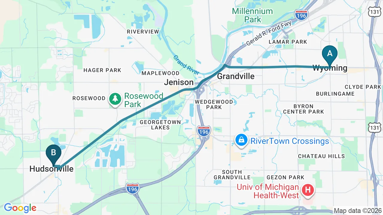 Driving directions map from Wyoming, MI to The Lab Chiropractic in Charles
